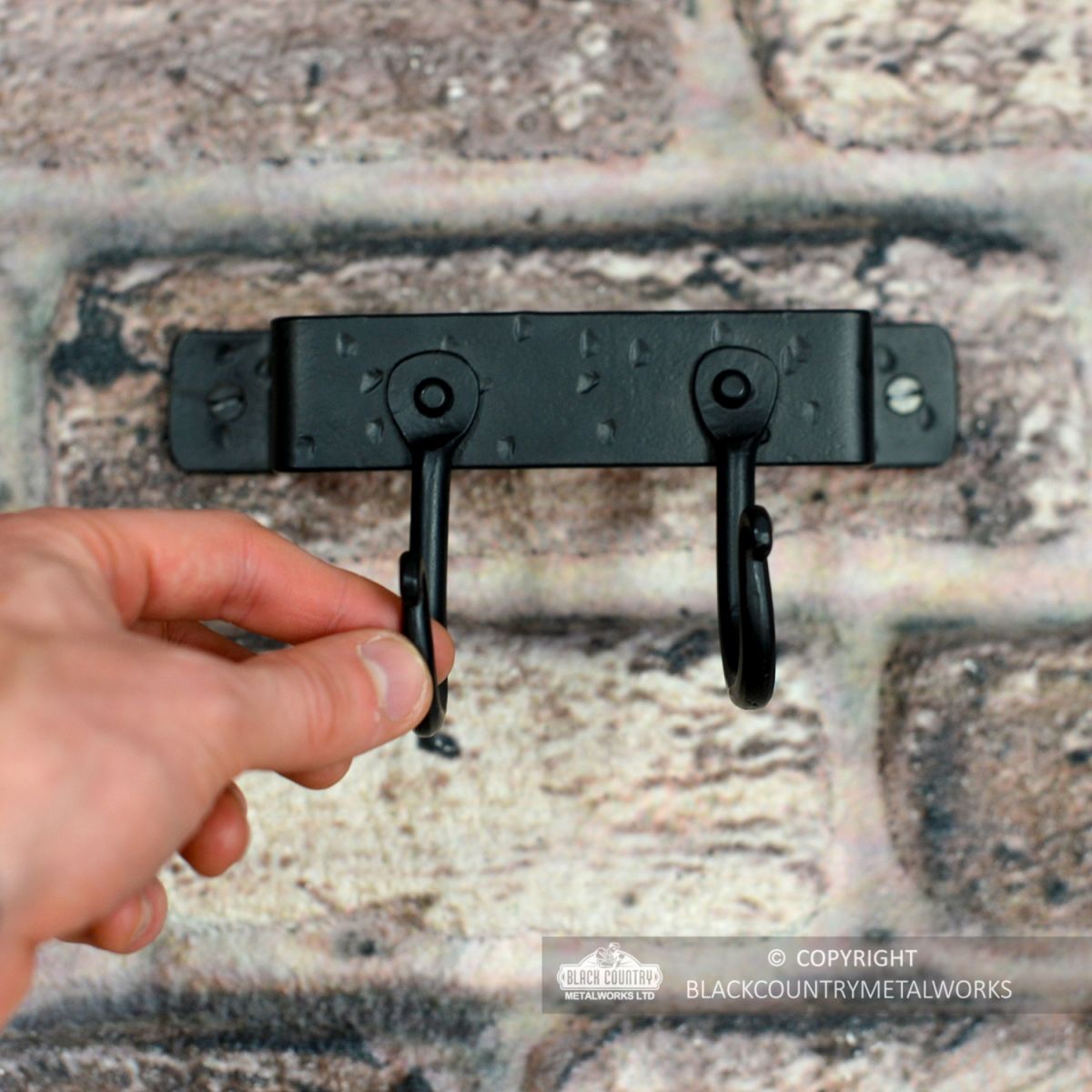 2 Hook "Blacksmith Style" Wall Mounted Fireside Tool Rack to Scale