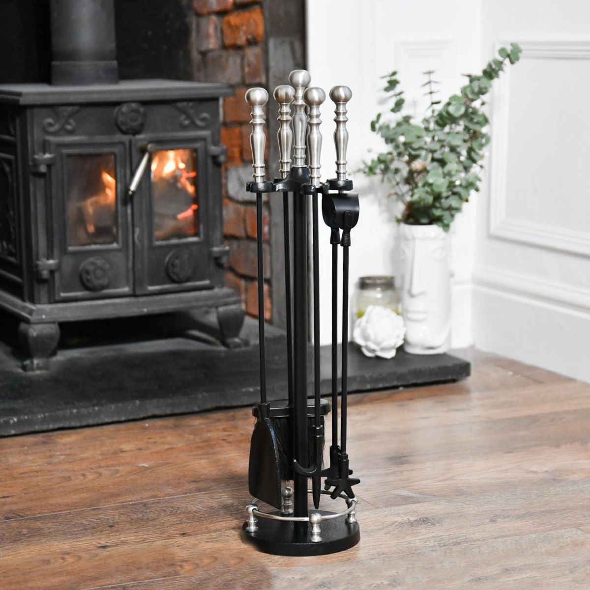 Traditional Iron Companion Set with Brushed Chrome Handles 65cm 