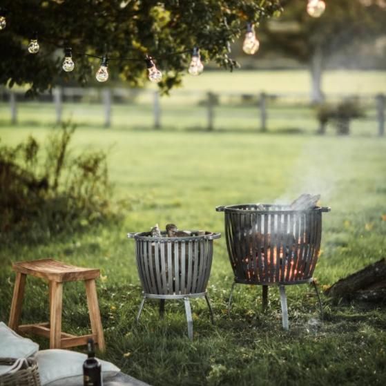 Steel Fire Basket & Four-Legged Stand - 50cm in Situ