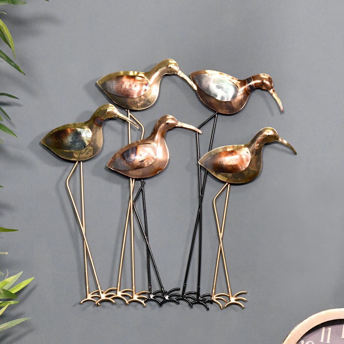 Five Wading Birds Wall Art on a Blue Wall