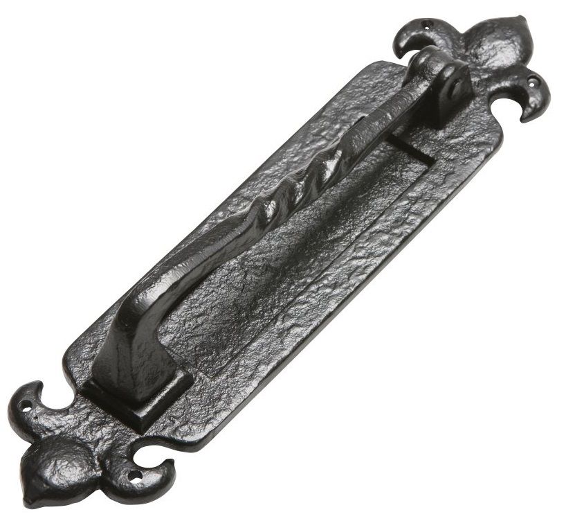 Vertical Fleur de Lys Cast Iron Door Knocker and Letter Plate