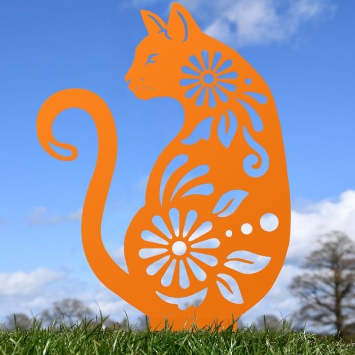 Floral Cat Silhouette in Orange