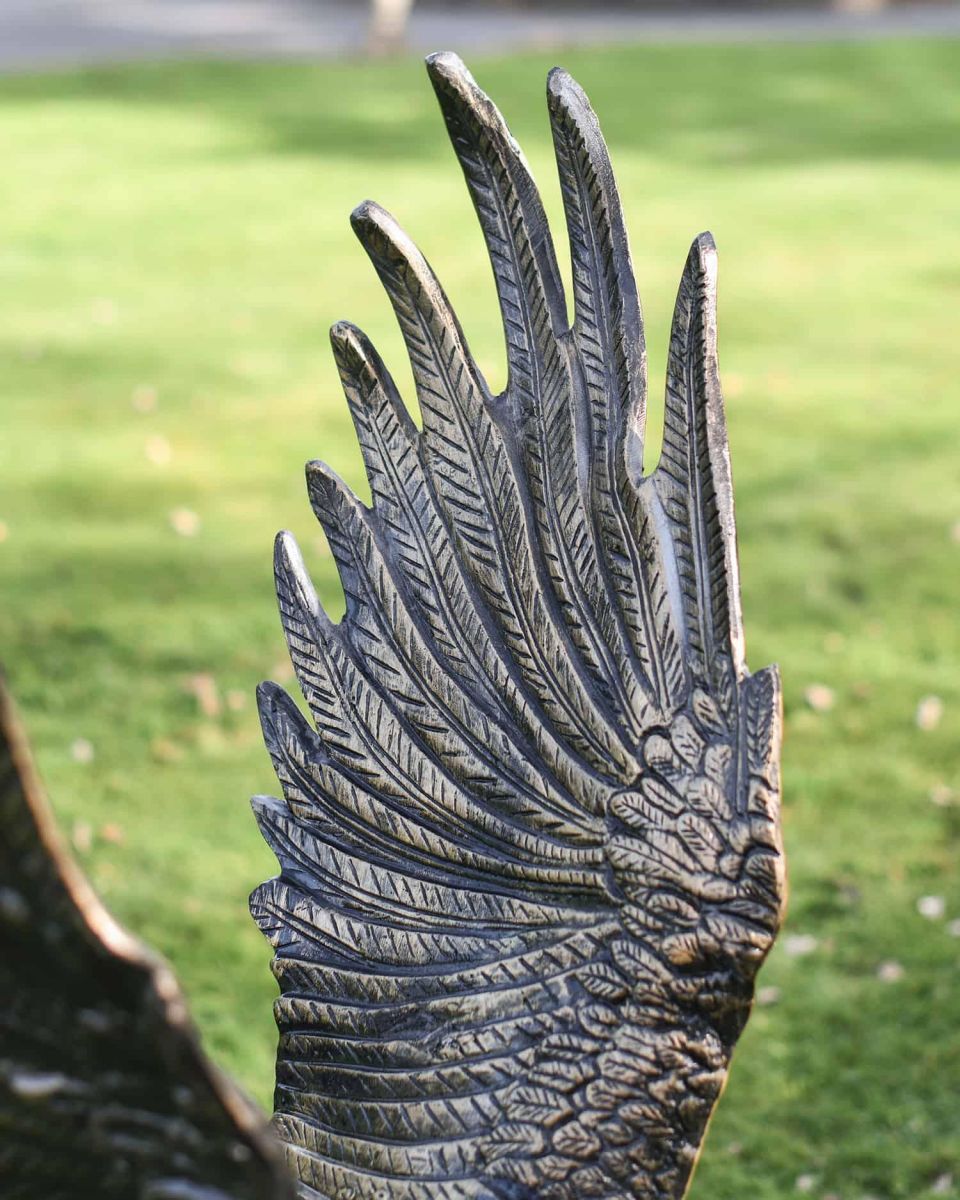 Close-Up of Wings on Freestanding "Jaspar" Cast Aluminium Golden Eagle & Fish Garden Sculpture
