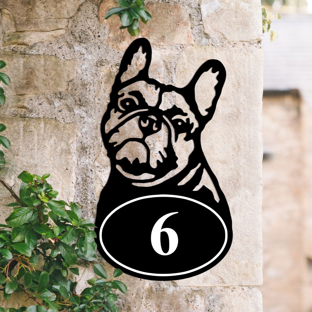 French Bulldog Iron House Number Sign