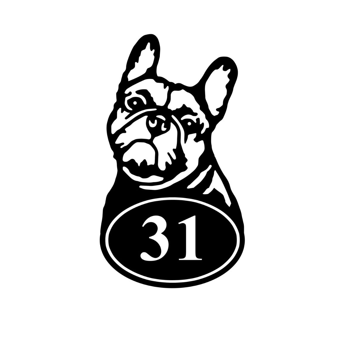 French Bulldog Iron House Number Sign On White Background 