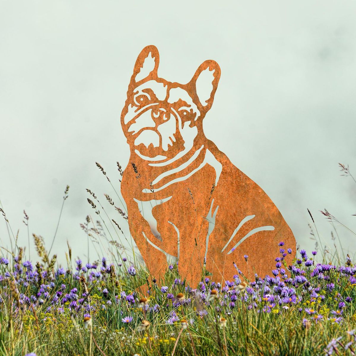 French Bulldog Silhouette on Display in the Flowers