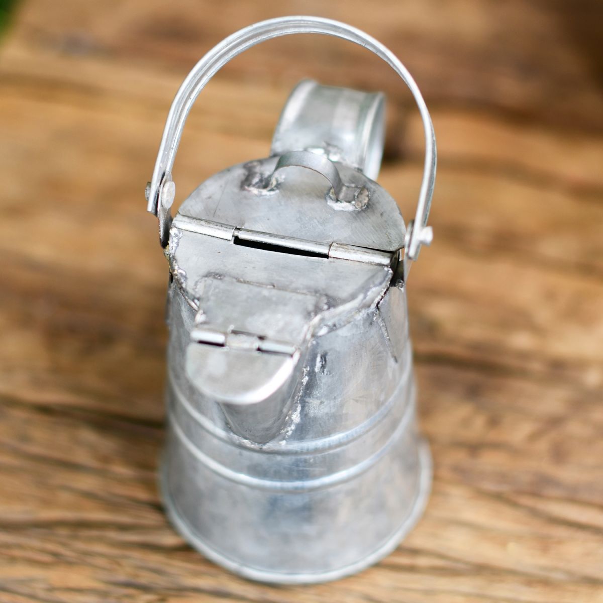 Close-up of the Galvanised Traditional Narrow boat Watering Can