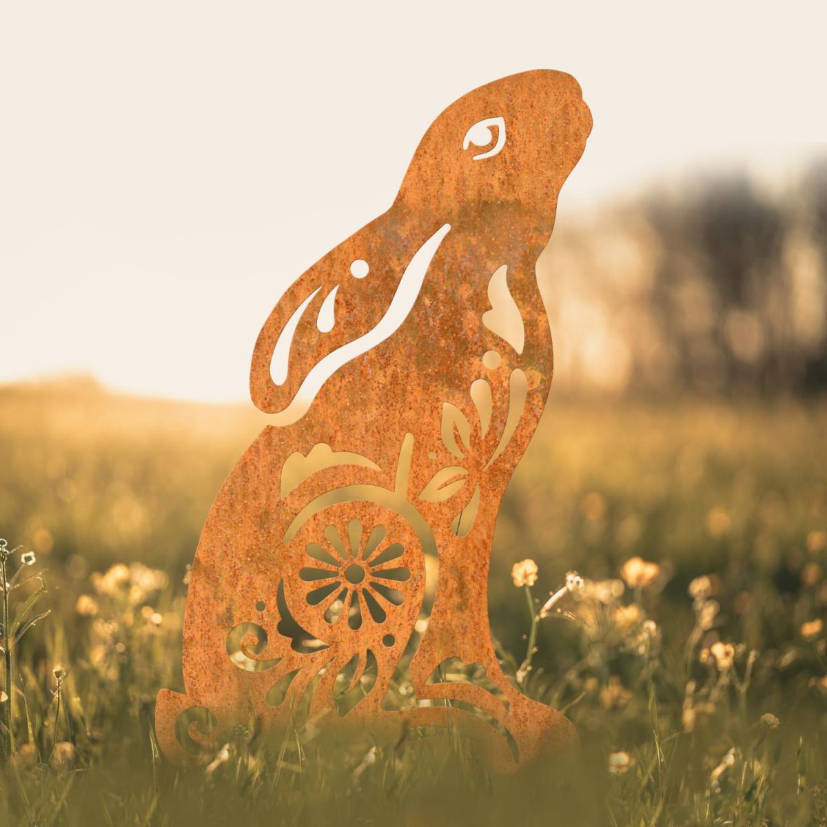 Gazing Hare "Floral Twist" Sheet Steel Silhouette in Rustic Finish