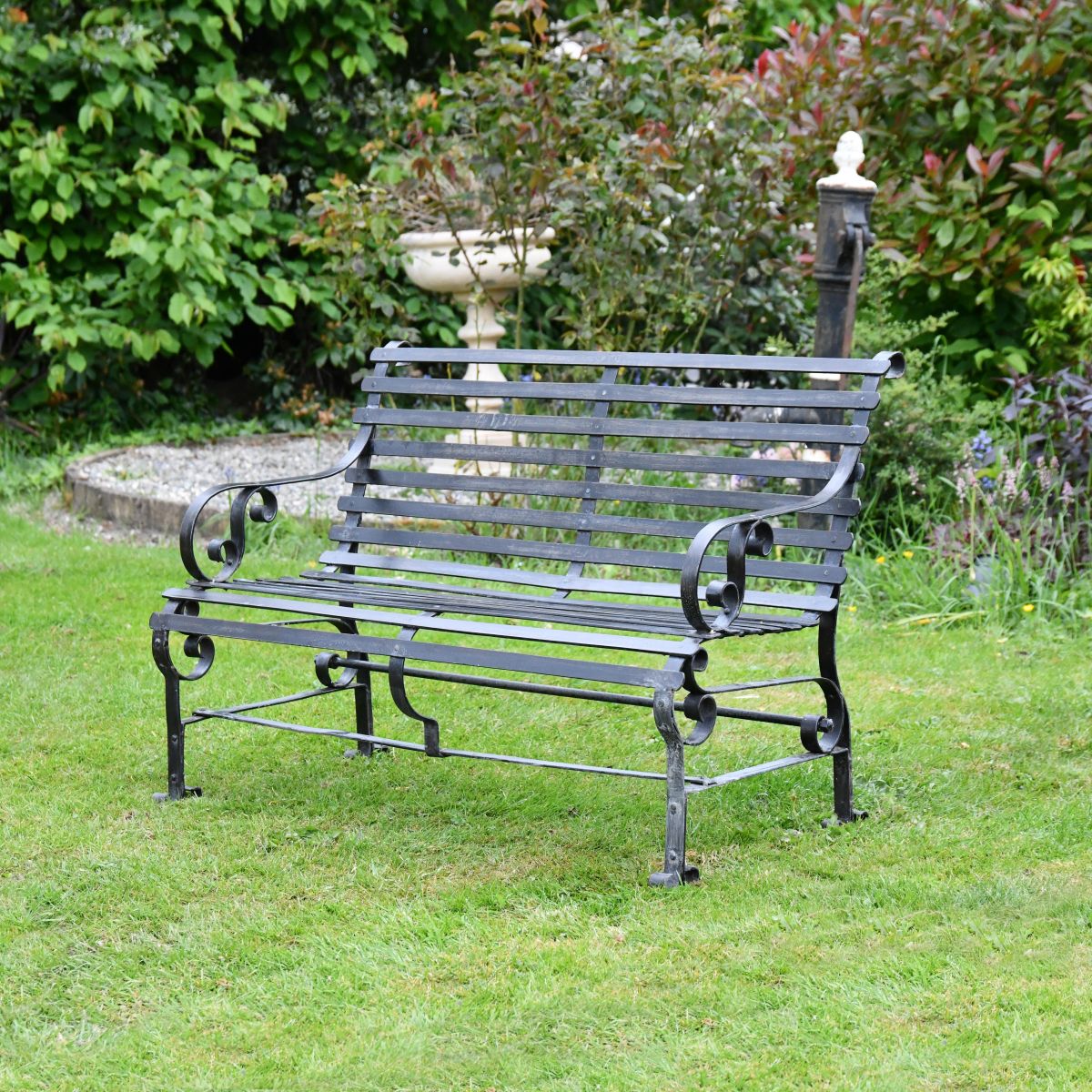 Black Two Seater Park Bench in Situ