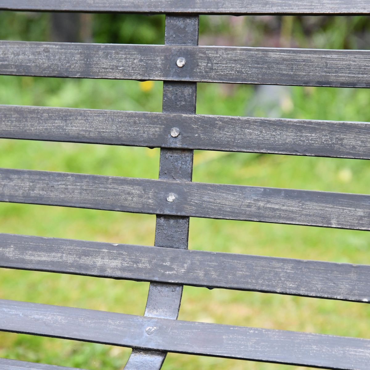Black Two Seater Park Bench Slatted Backrest