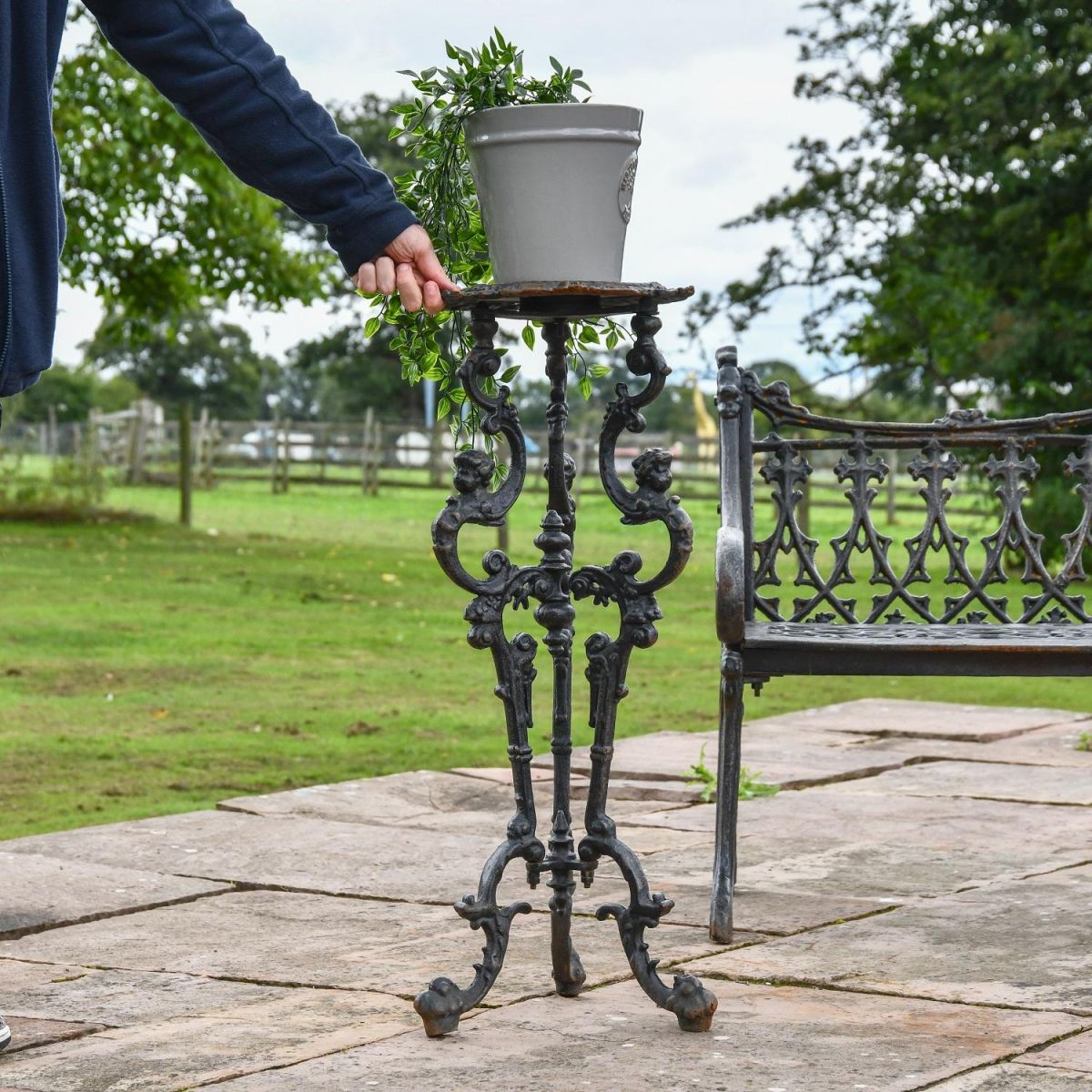 Long Gothic Aged Black Side Table