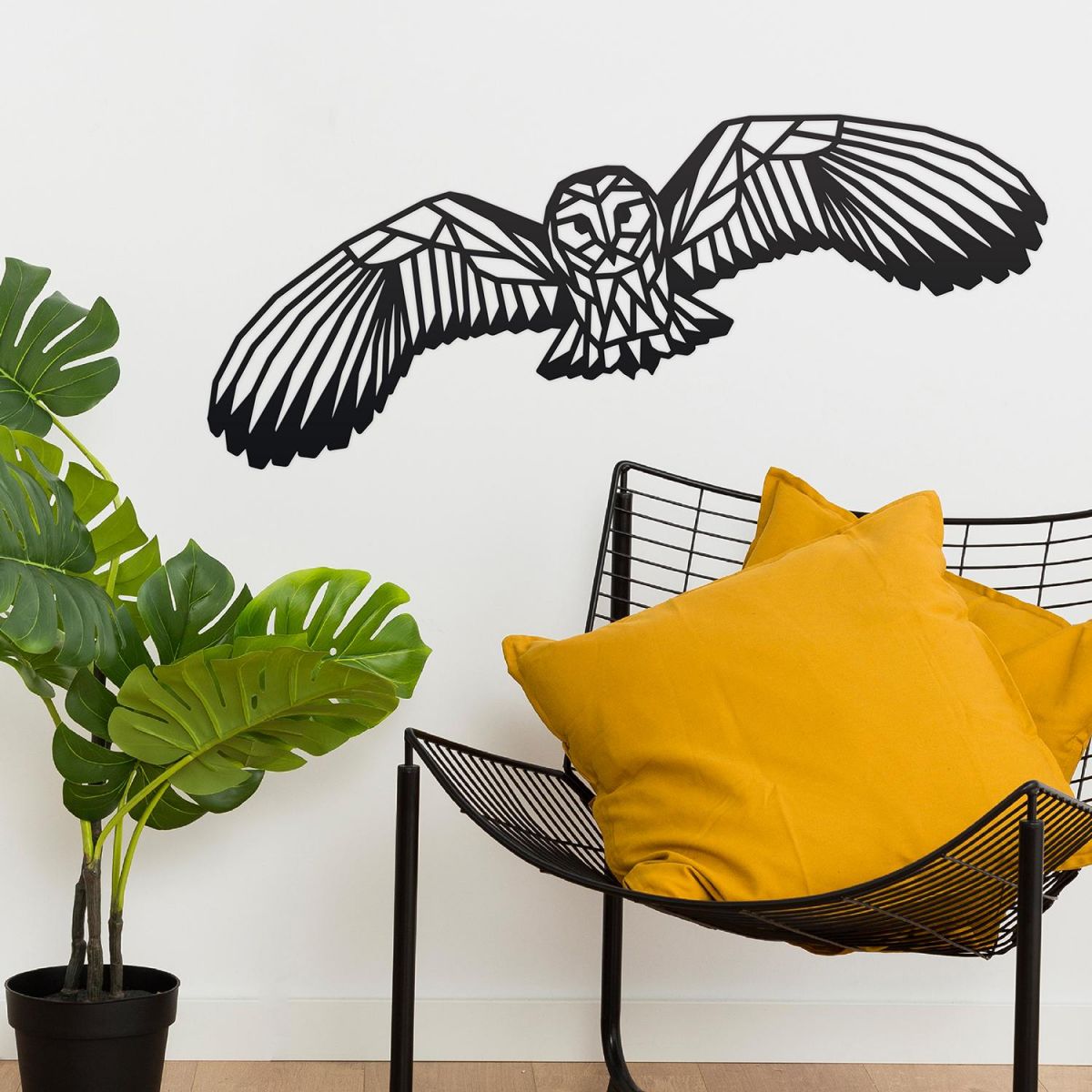 Black Geometric Barn Owl Wall Art in the Home