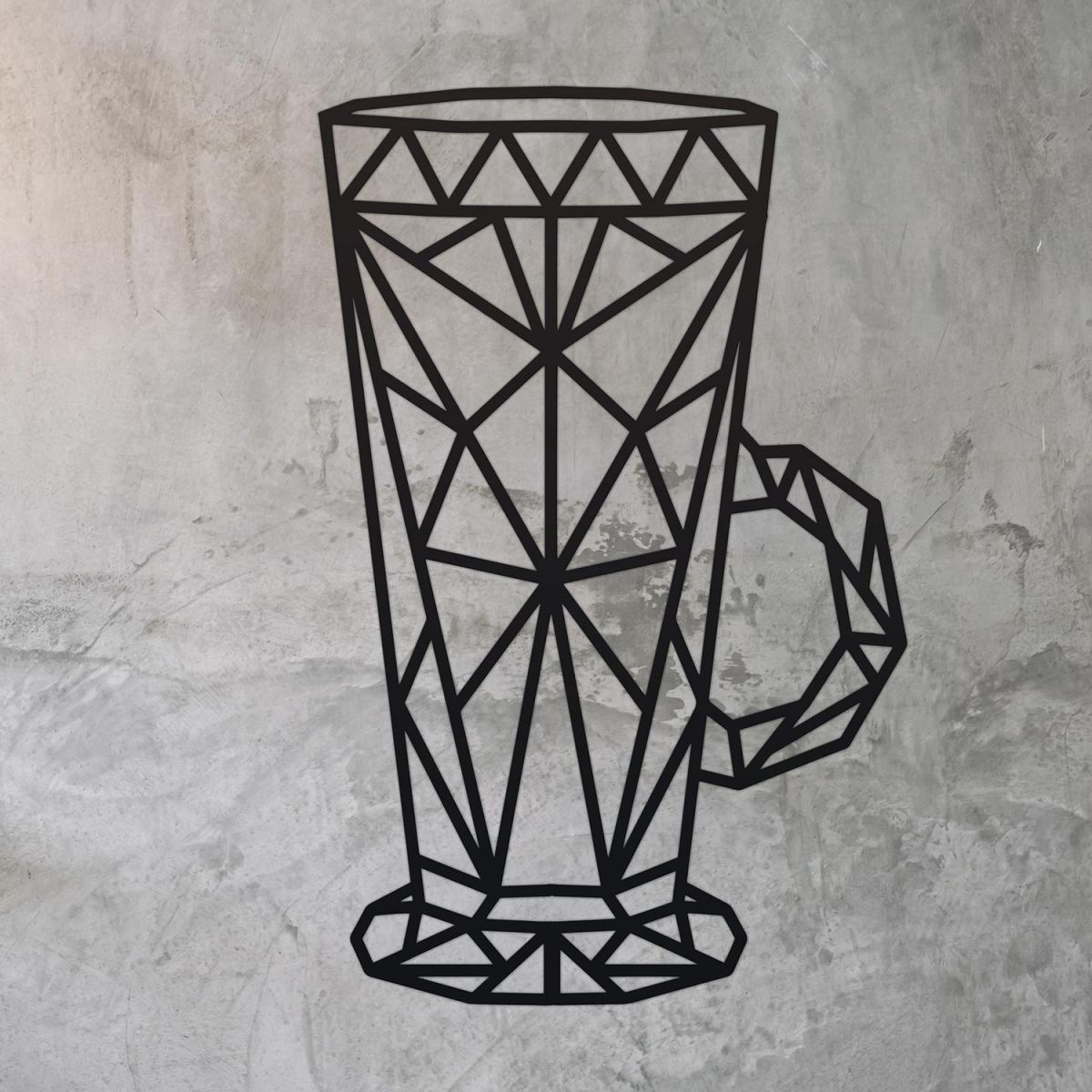 Geometric Steel Latte Glass Wall Art on a Rustic Wall