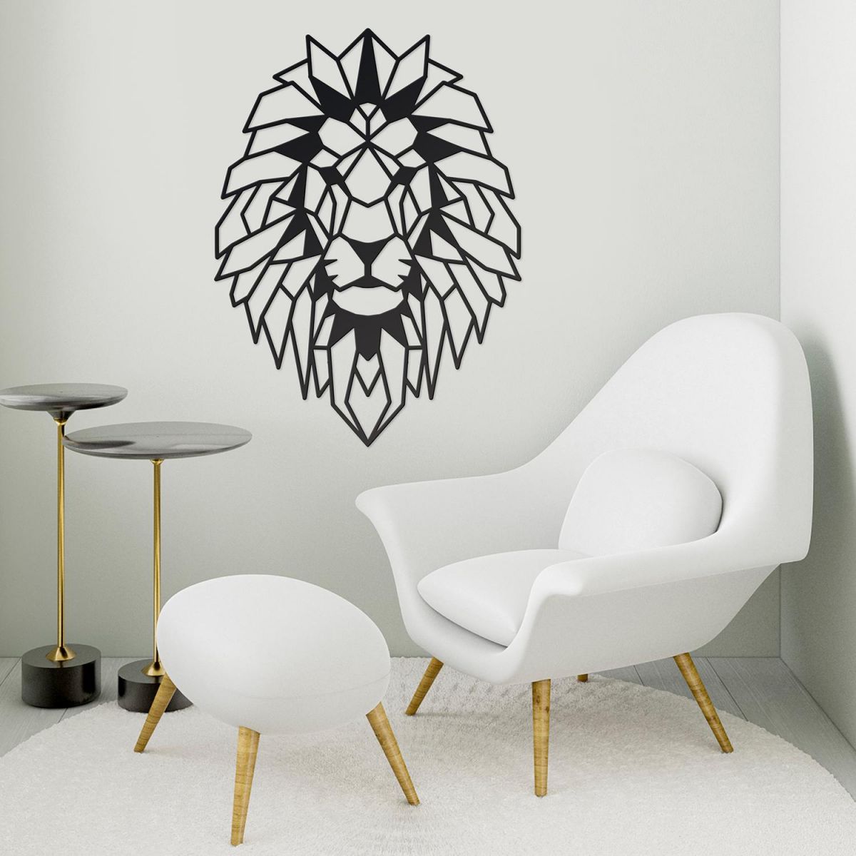 Geometric Lion Steel Wall Art in a Modern Sitting Room