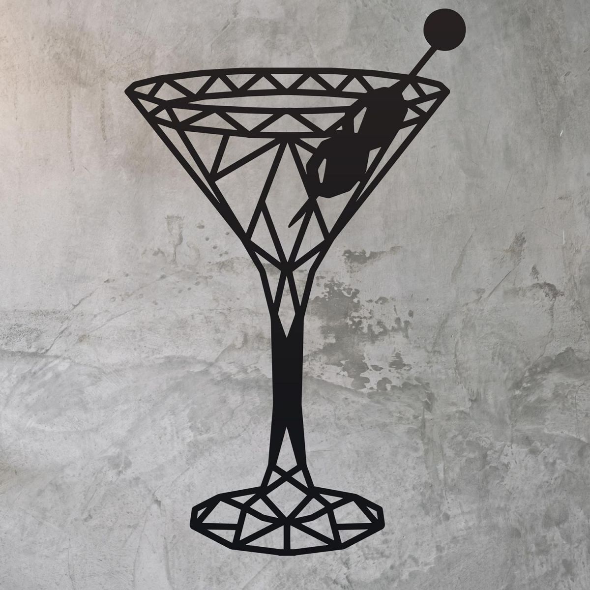 Geometric Steel Martini Glass Wall Art on a Rustic Wall
