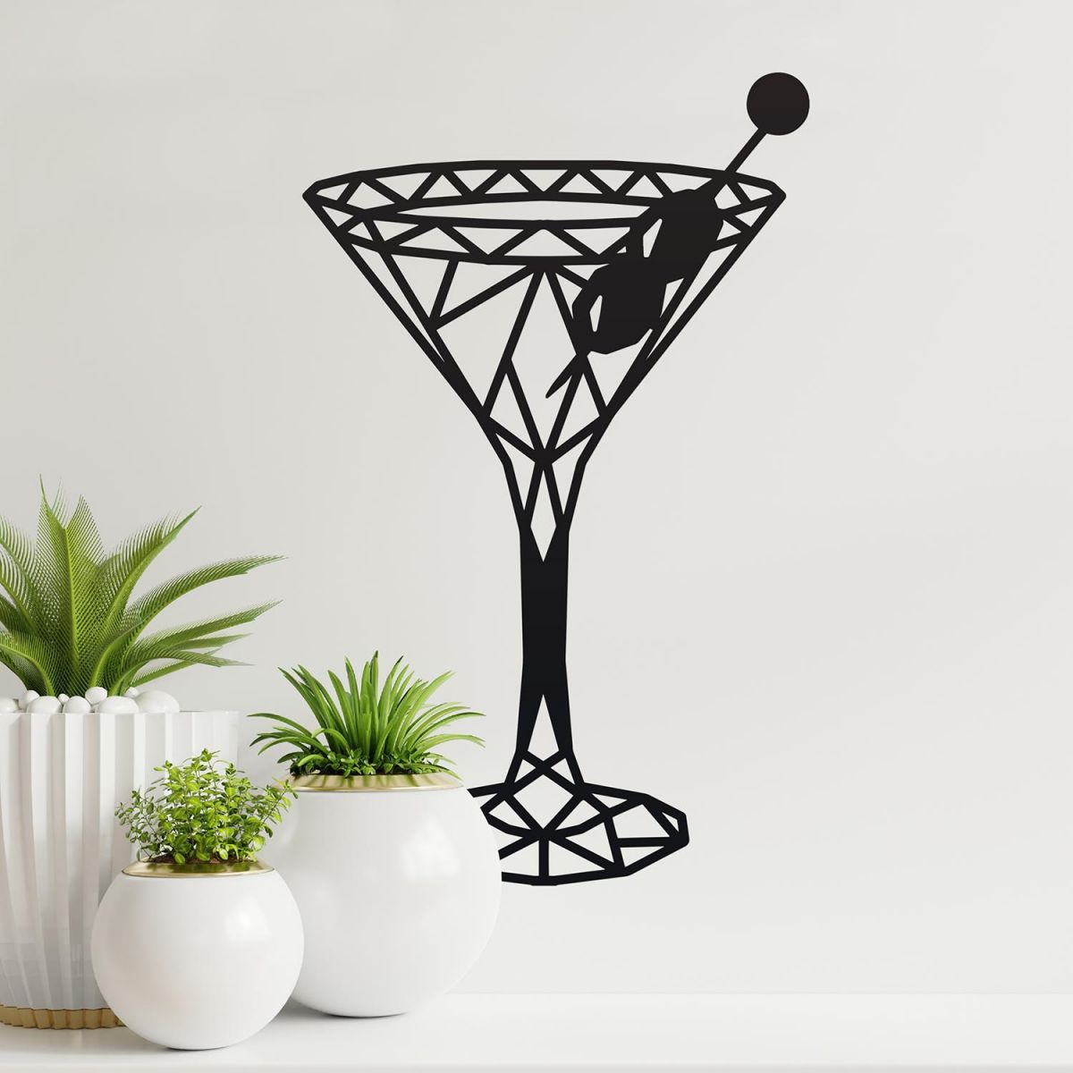Geometric Steel Martini Glass Wall Art on a Cream Wall