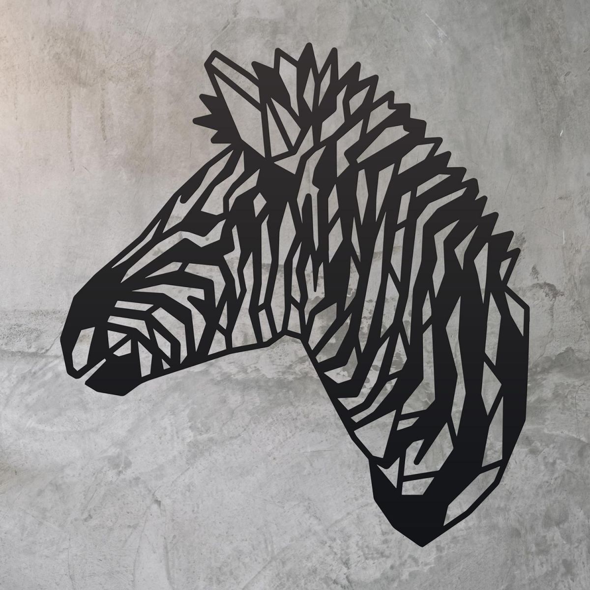 Geometric Zebra Head Wall Art on a Rustic Wall