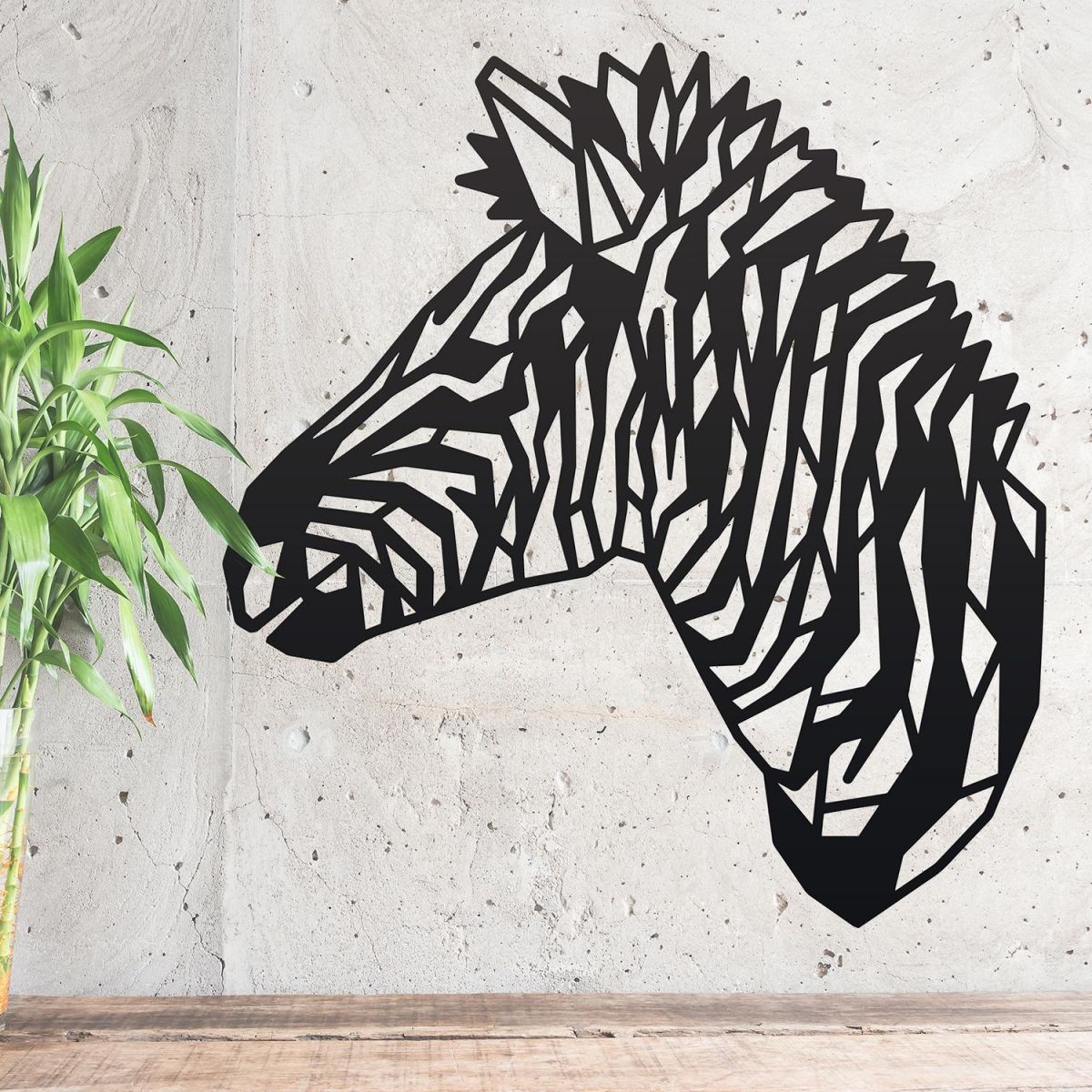 Geometric Zebra Head Wall Art on a Rustic Grey Wall