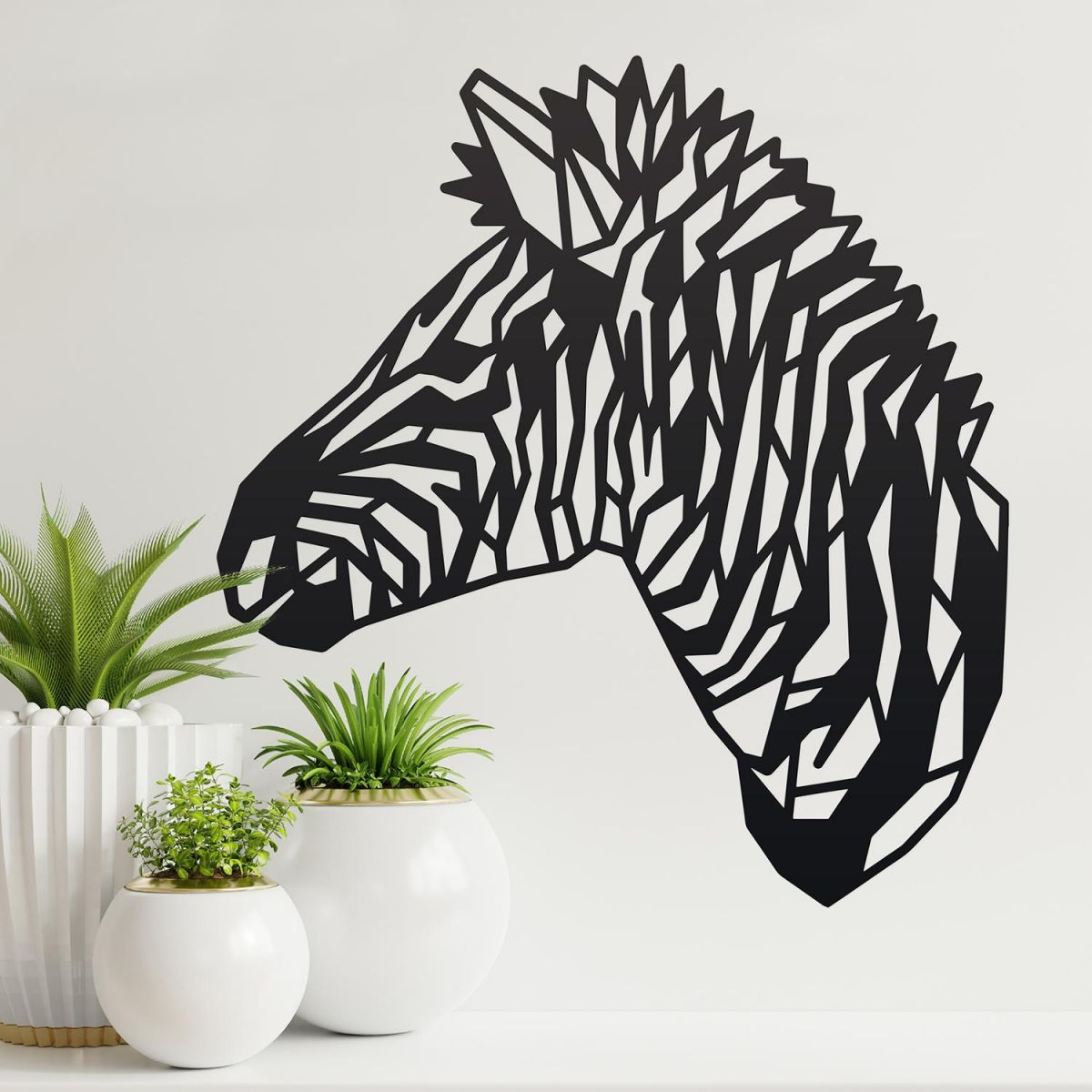 Geometric Zebra Head Wall Art in a Modern Home