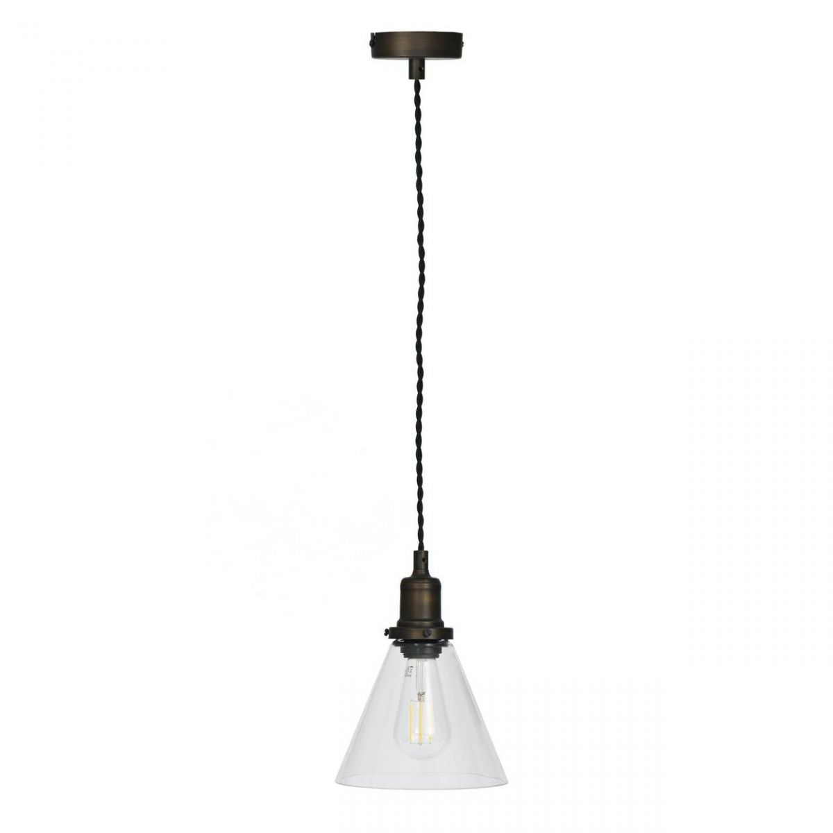 Glass Cone Pendant Hanging Light in Antique Bronze 