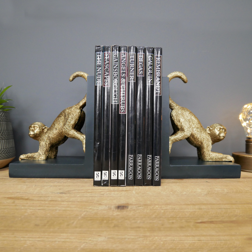 Monkey Bookends in a Gold Painted Finish