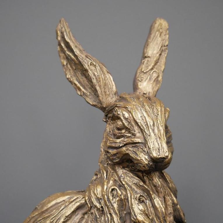 Gold Wood Effect Hare Sculpture Face