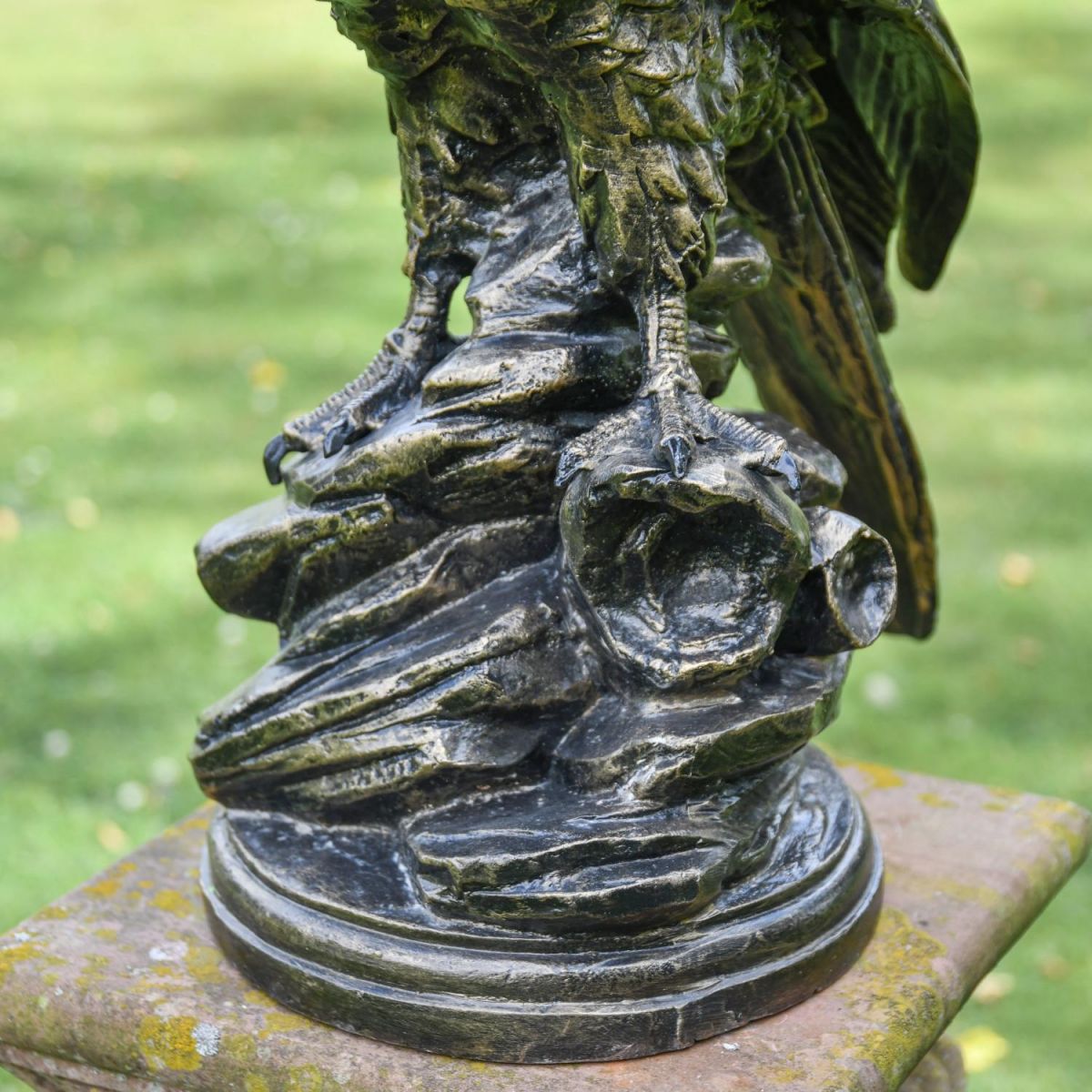 Close-up of Base on Golden Eagle Garden Ornament