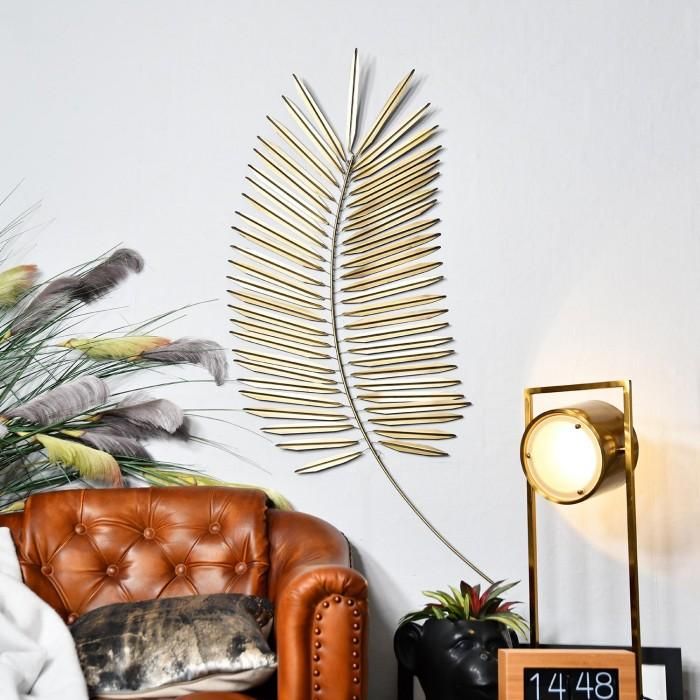 Golden Palm Leaf Wall Art in Situ on a White Wall