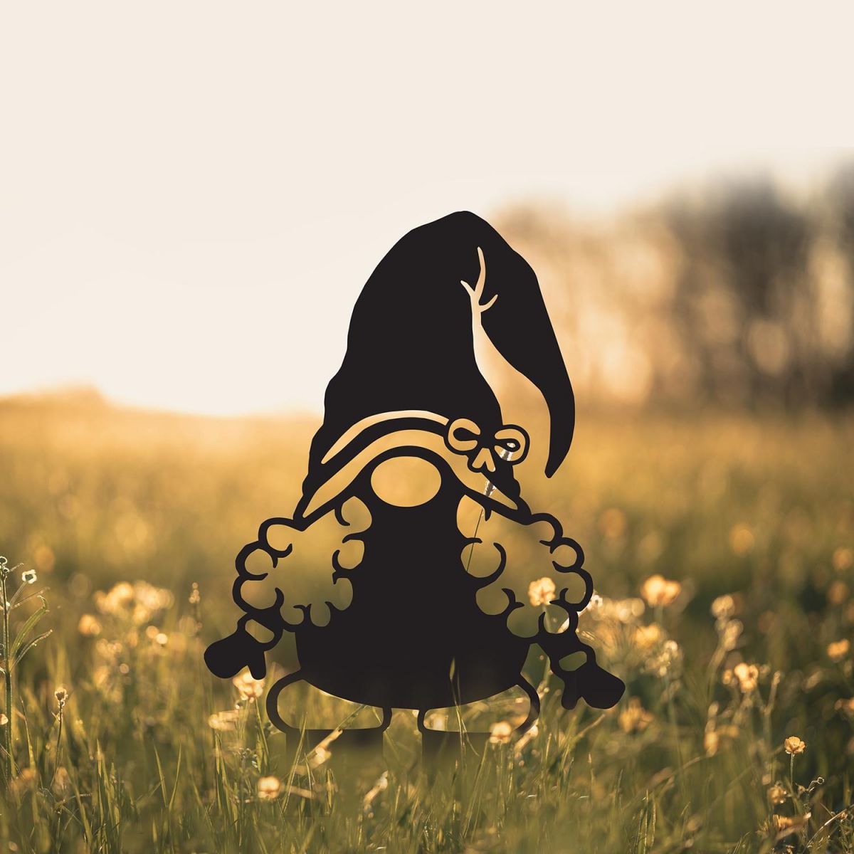 Gonk Gnome With Moustache Silhouette in Use in a Field