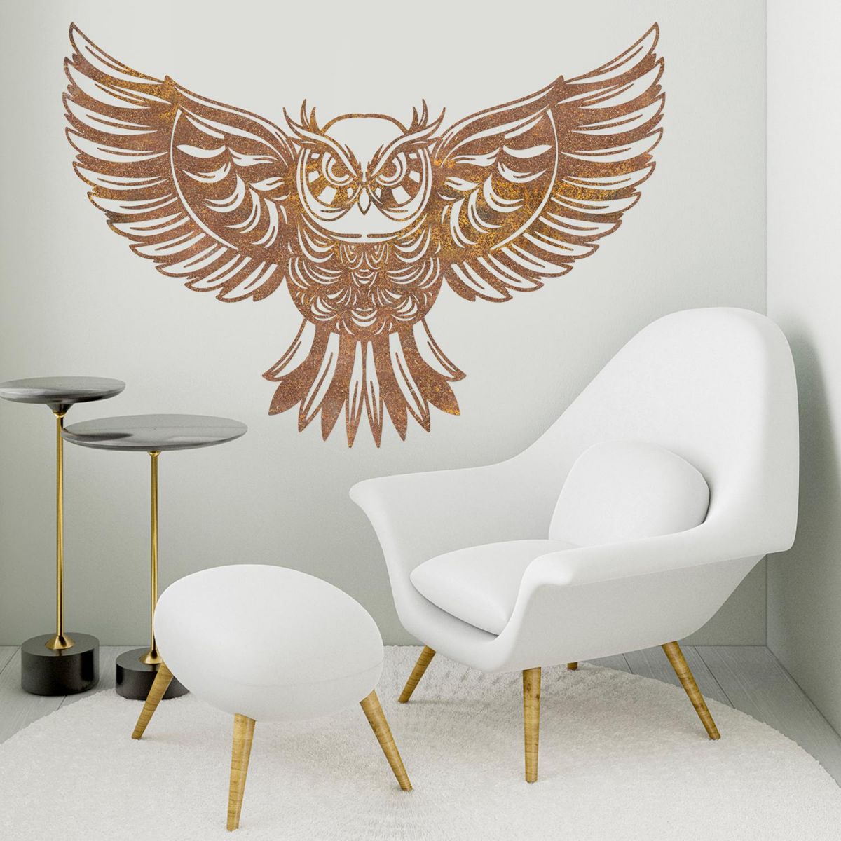 "Great Horned Owl" Wall Art in Situ in a Modern Sitting Room