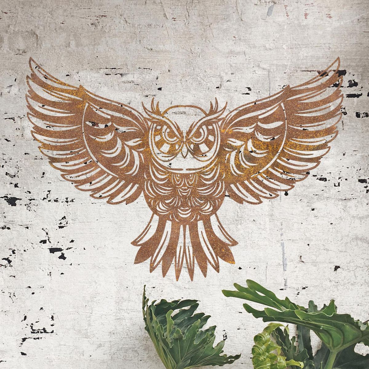 "Great Horned Owl" Wall Art in Situ on a Rustic Brick Wall
