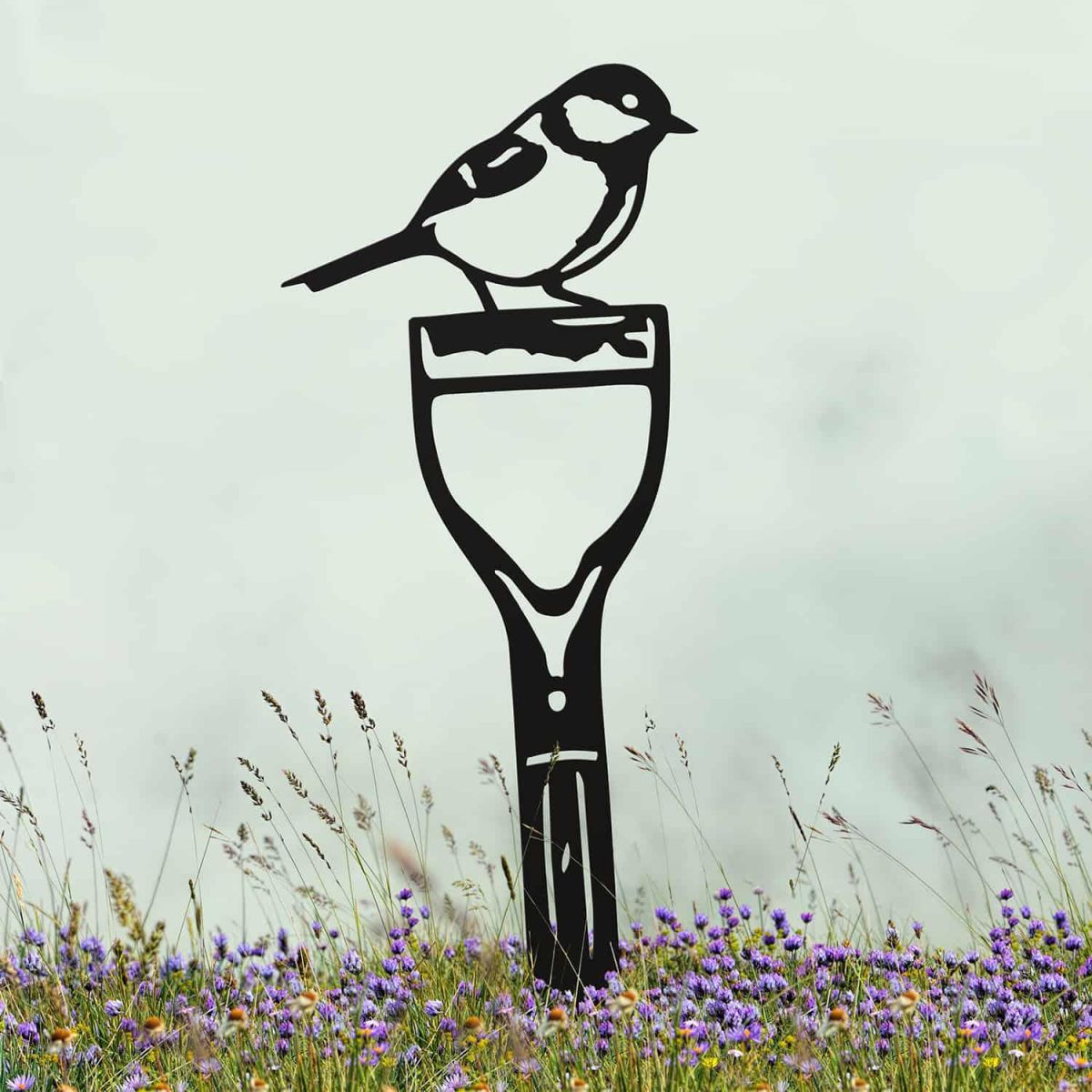 Black Sheet Steel Silhouette with Great Tit Bird Motif