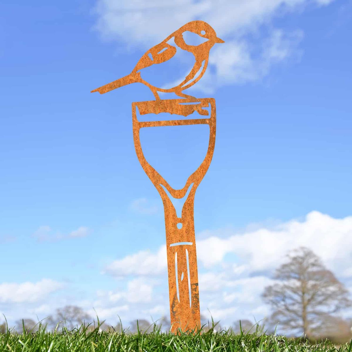 Rustic Sheet Steel Silhouette with Great Tit Bird Topper