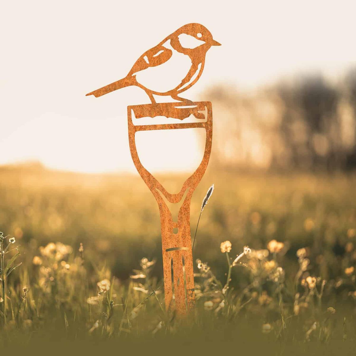 Great Tit Bird Sheet Steel Silhouette in Rustic Finish