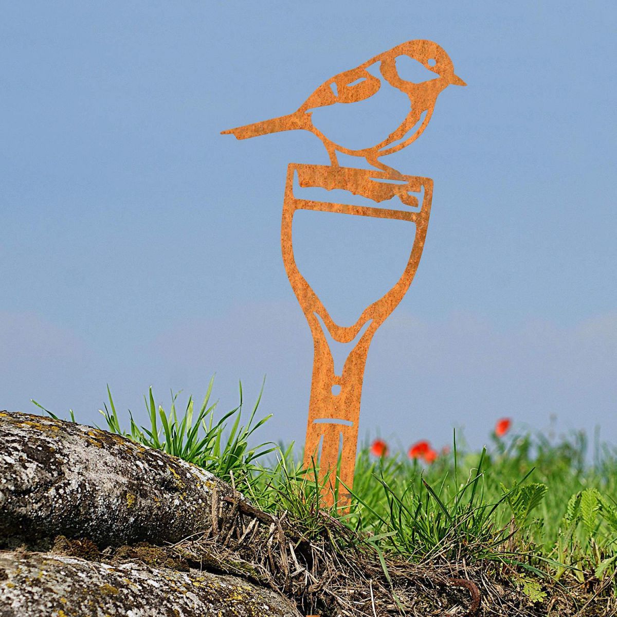 Rustic Sheet Steel Silhouette with Great Tit Bird Motif