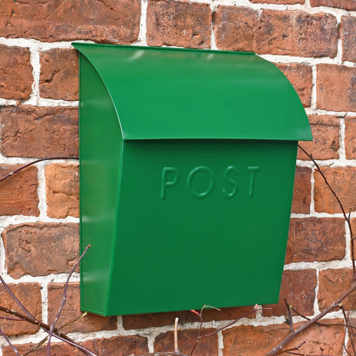 Green Lockable Contemporary Post Box In Situ