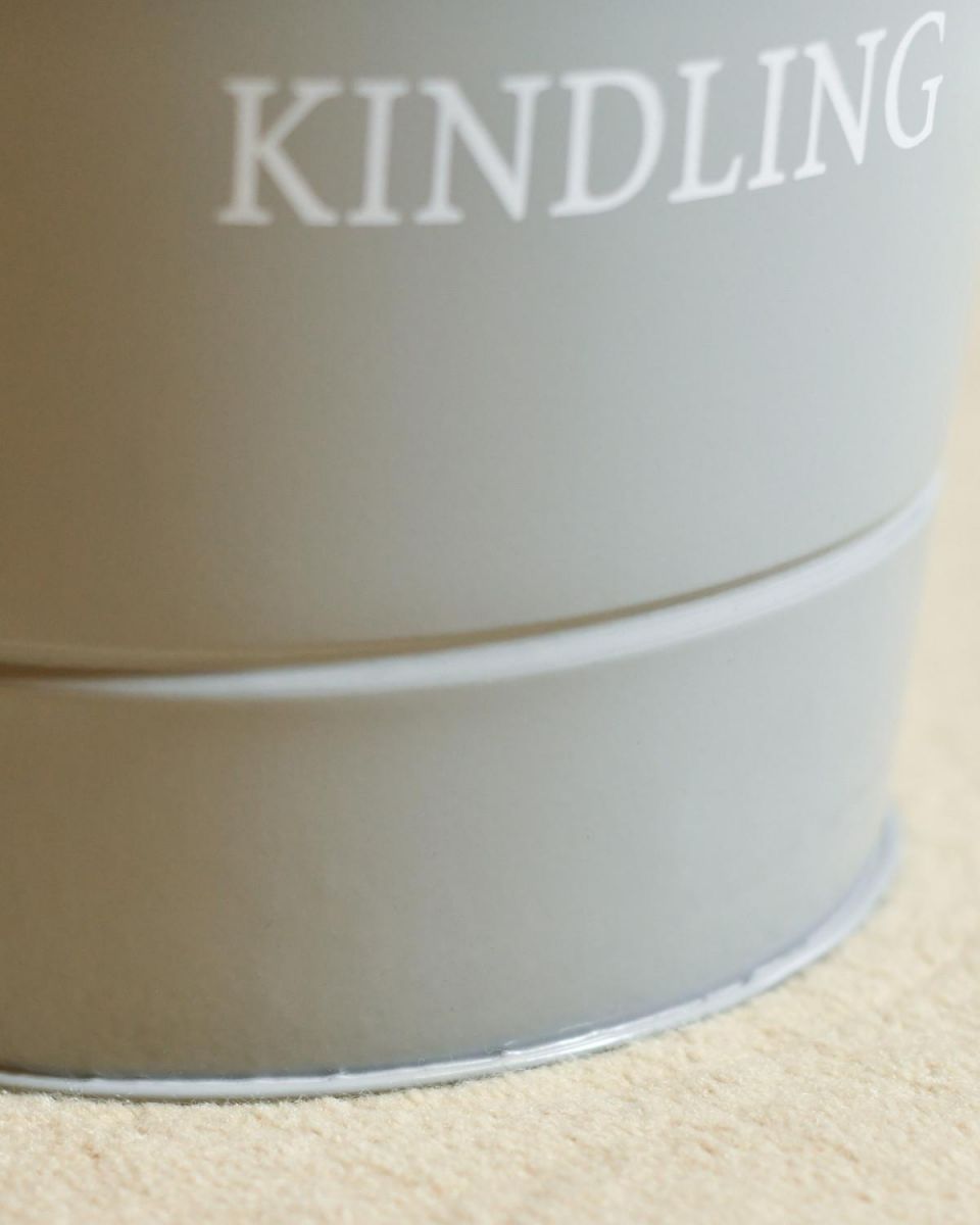 Close Up Of Grey "Kindling" Log Store Bucket Finish