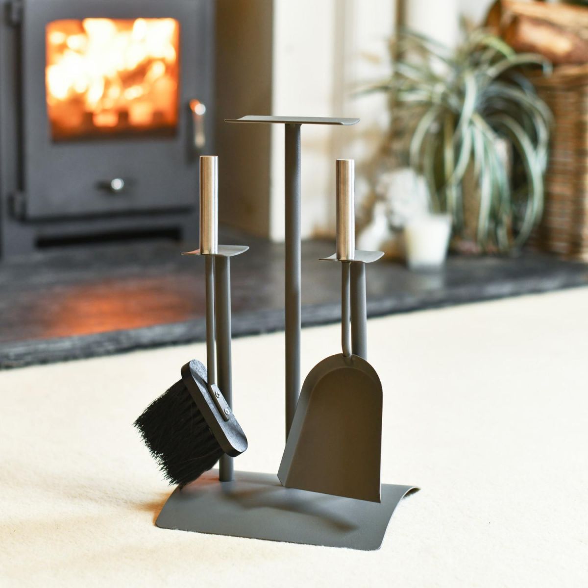 Grey Contemporary "Podium" Two Piece Companion Set In Situ