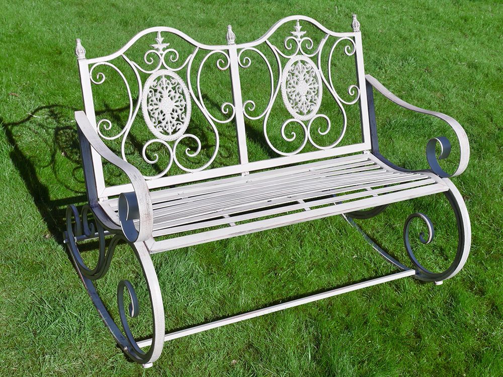 Antique Grey Ornate Rocking Bench