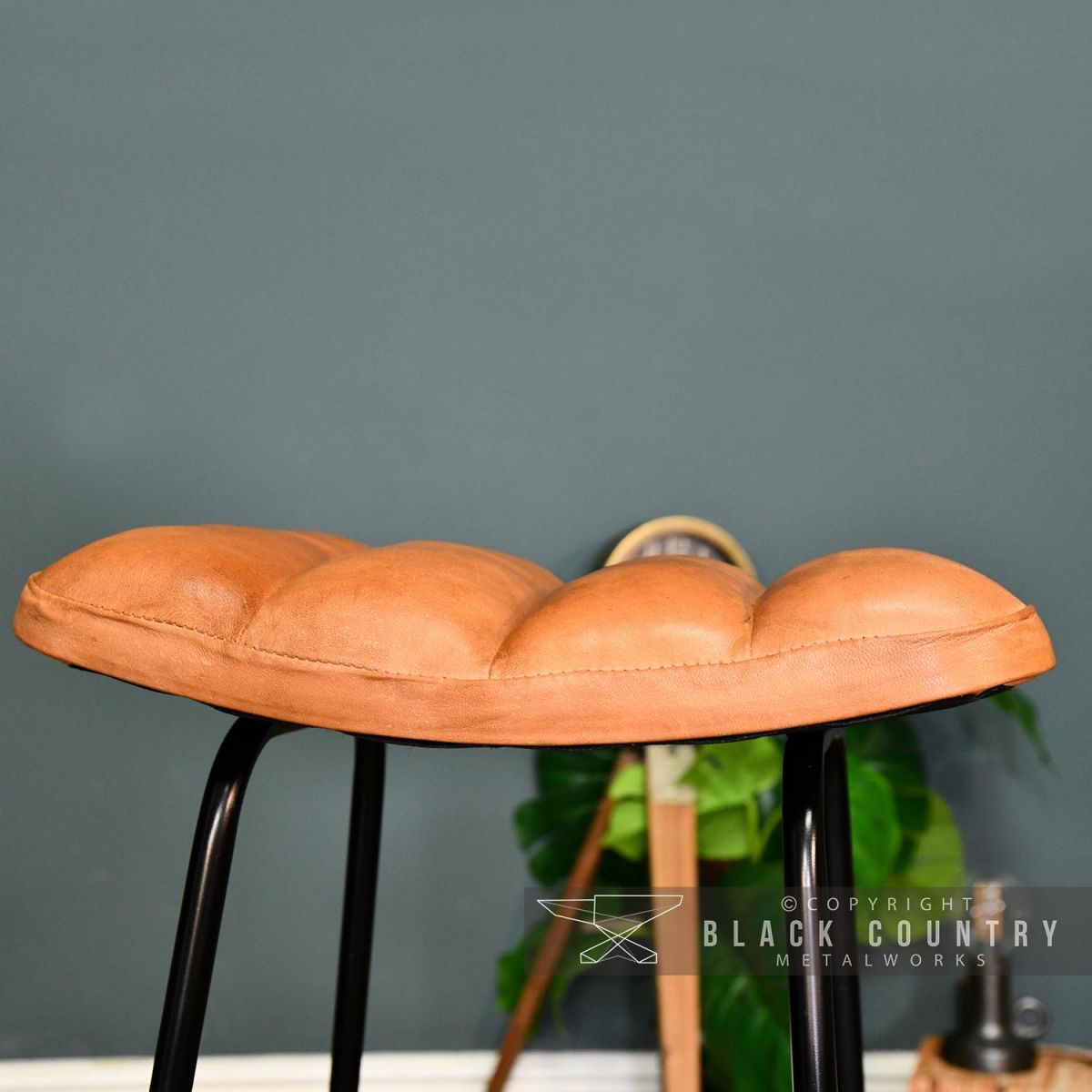 Close-up of the Top of the Seat Created from Brown Buffalo Leather