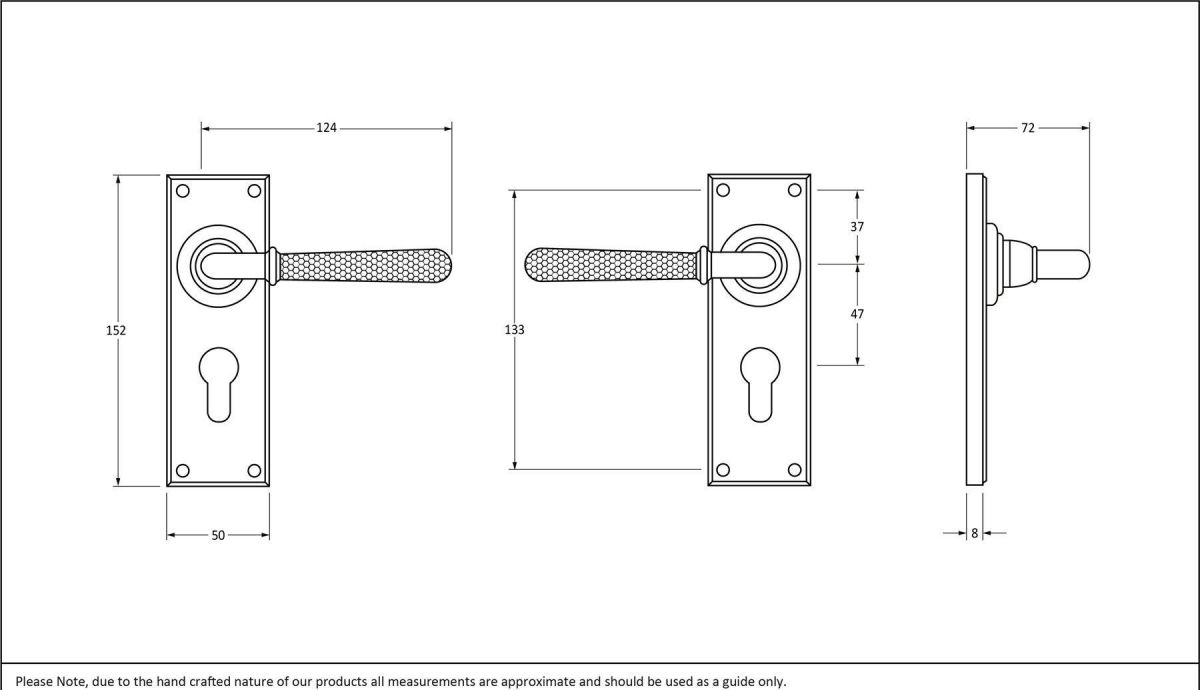 Hammered Aged Bronze Lever Euro Door Handle Dimensions