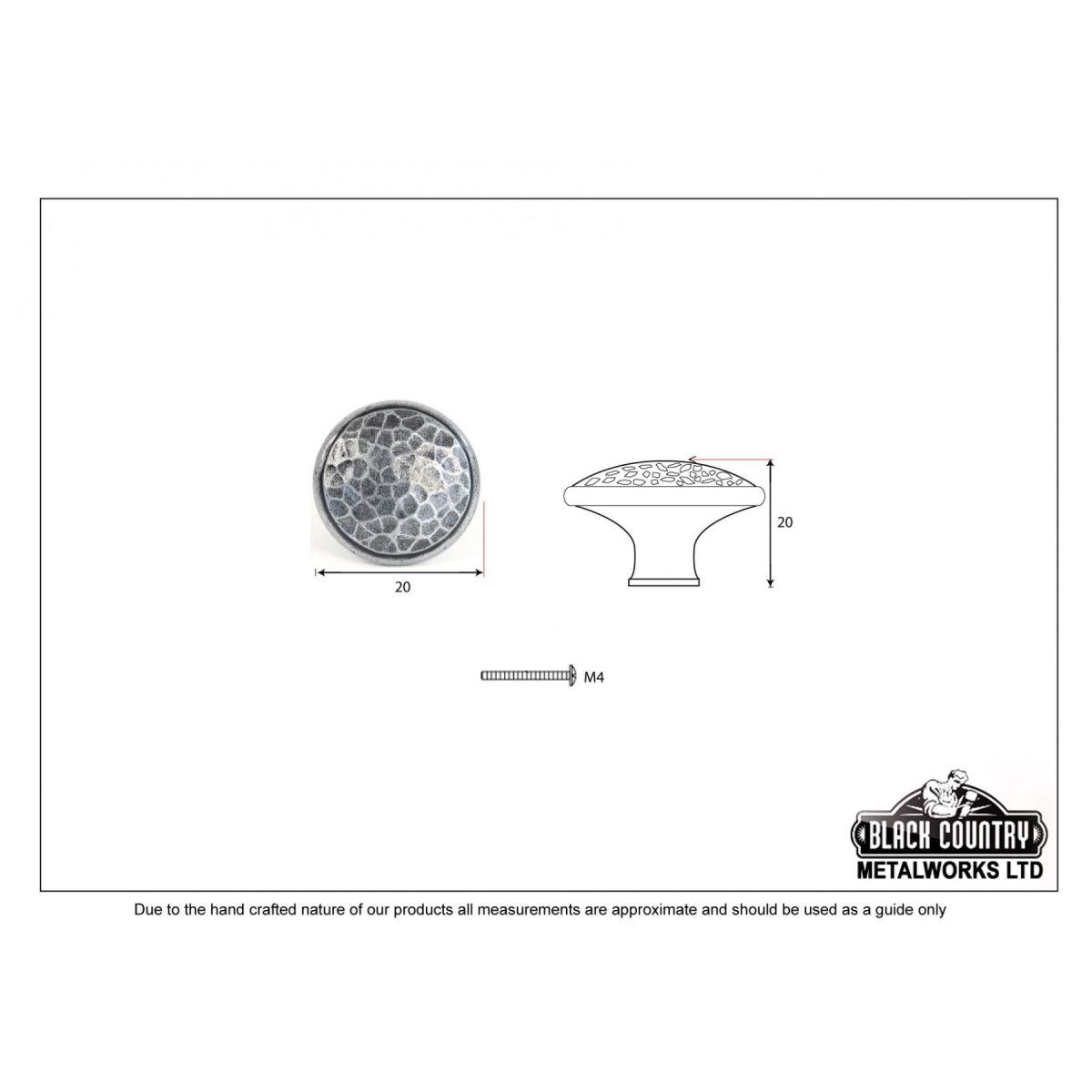 Hammered Pewter Small Cabinet Knob Dimensions