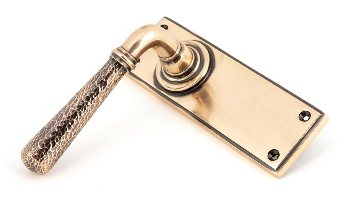 Hammered Polished Copper Lever Latch Door Handle Side View
