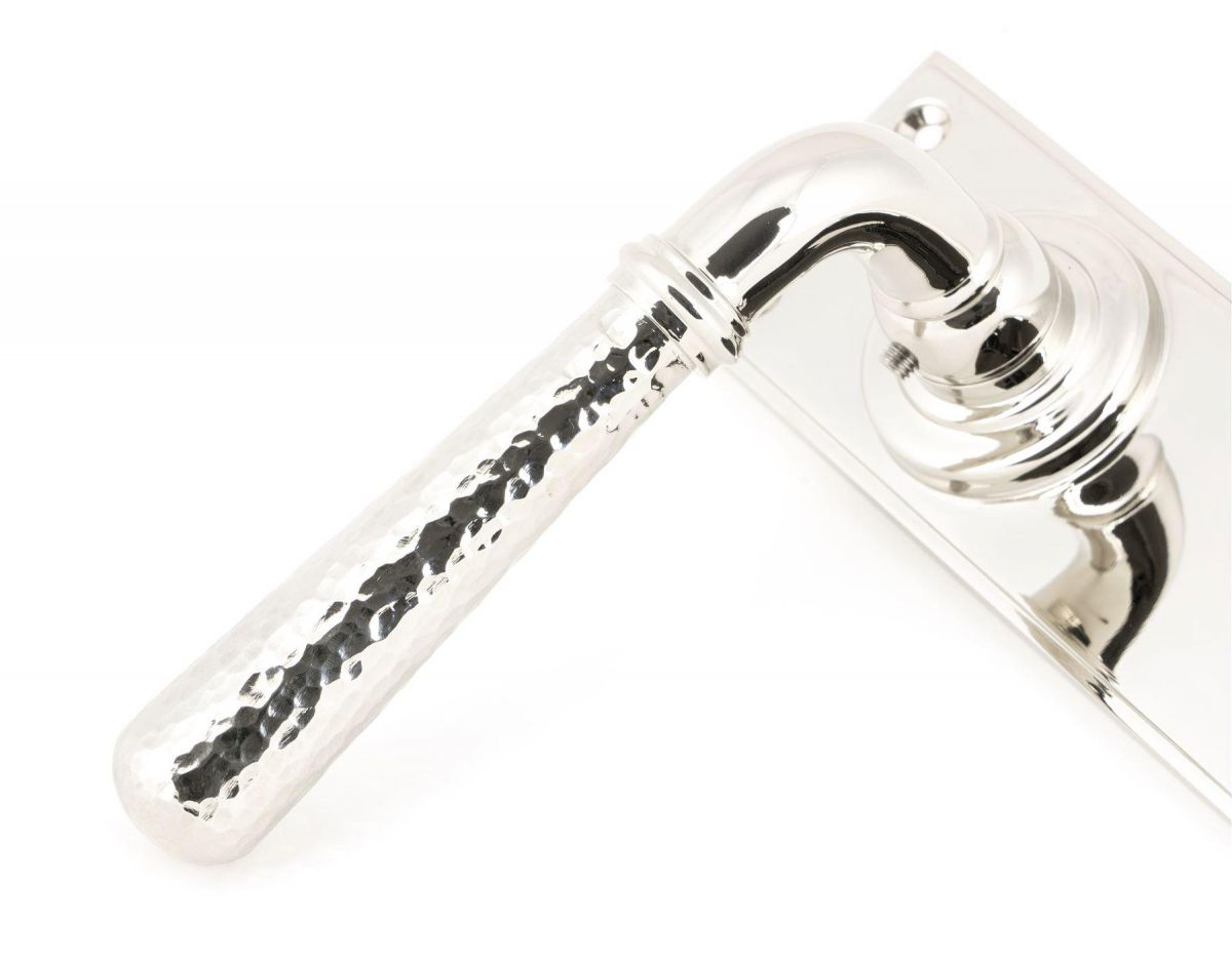 Hammered Polished Nickel Lever Latch Door Handle Close-Up