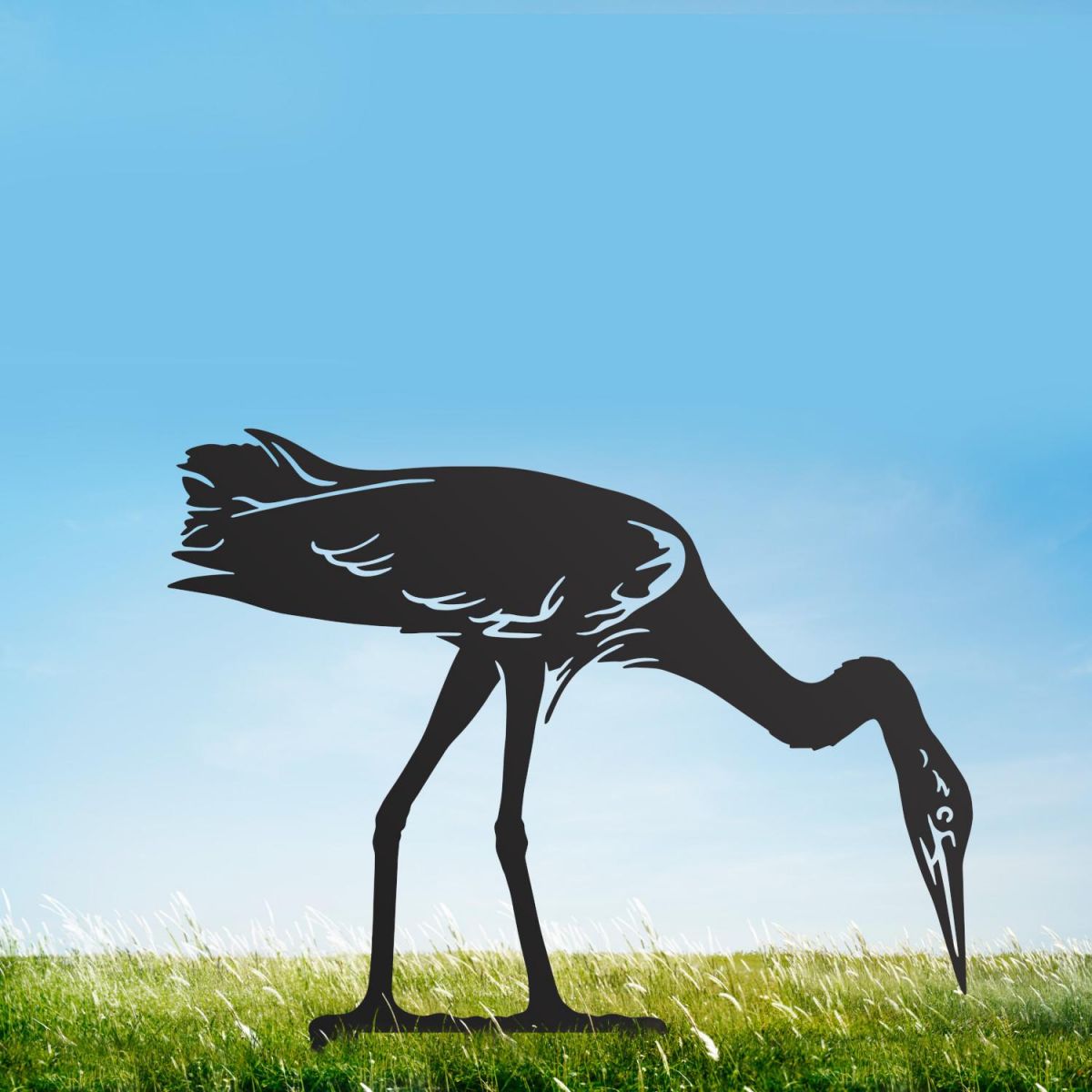 Head Down Heron Sheet Steel Silhouette in Black Finish