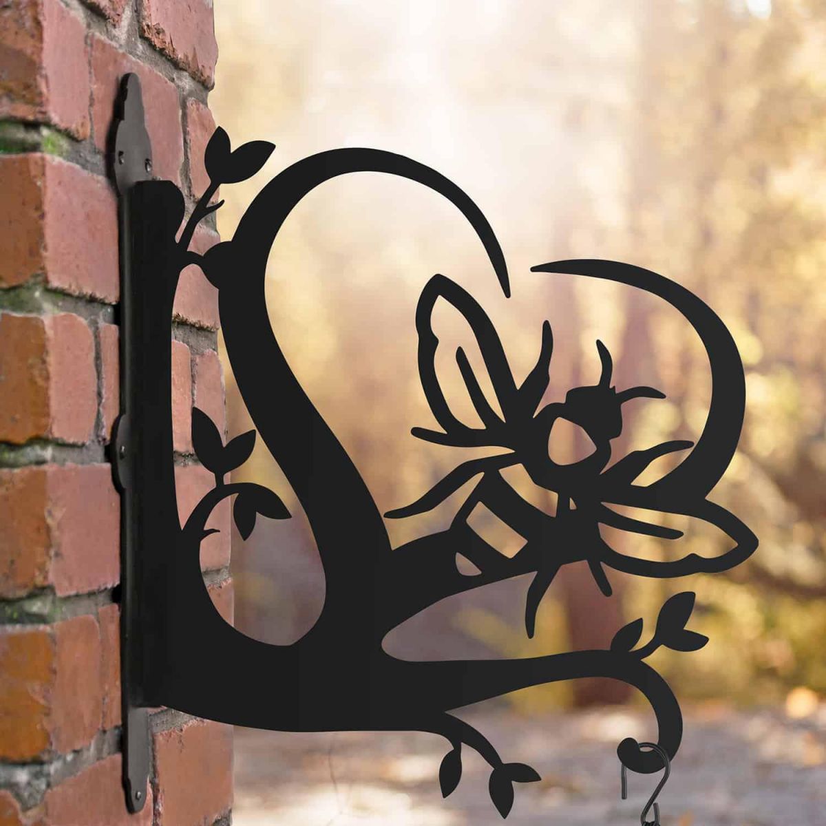 Hanging Basket Bracket with Heart & Bumble Bee Topper