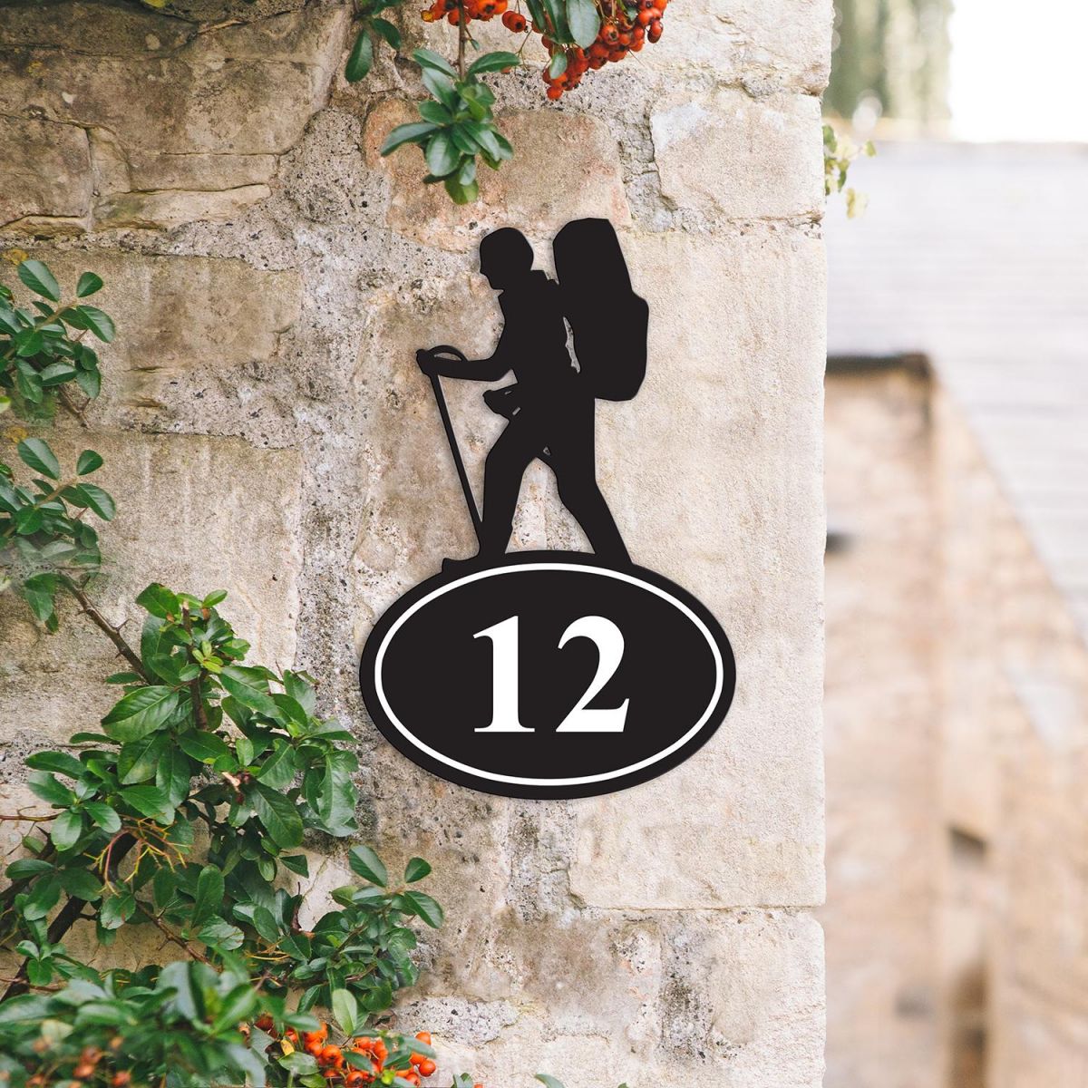 Hiking Iron House Number Sign in Situ on a House