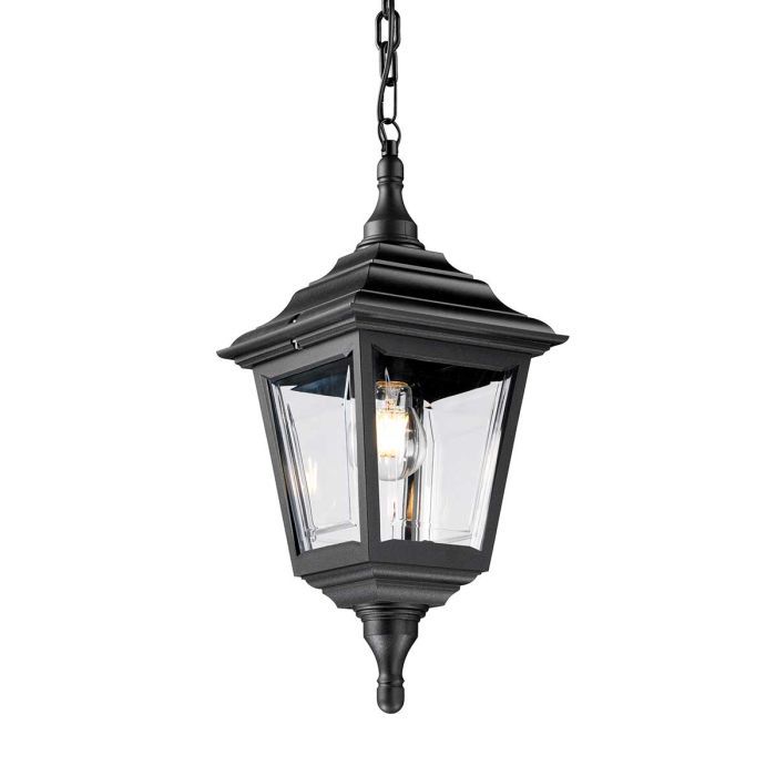 "Hill-Top" Single Bulb Traditional Hanging Chain Lantern in Midnight Black