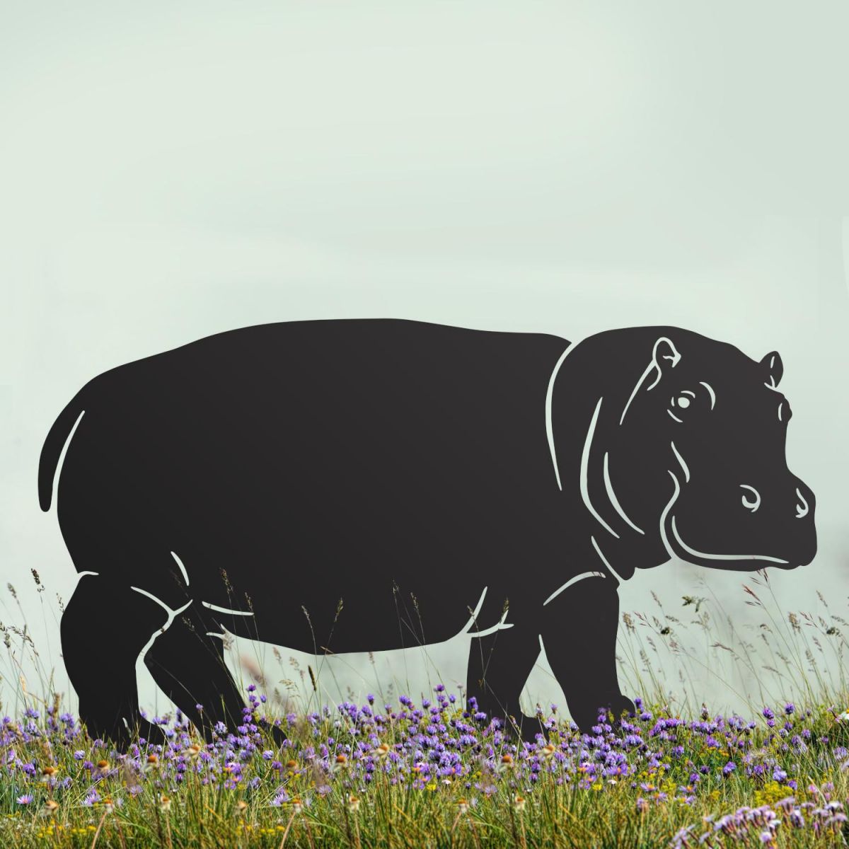 Black Standing Hippo Silhouette in Situ