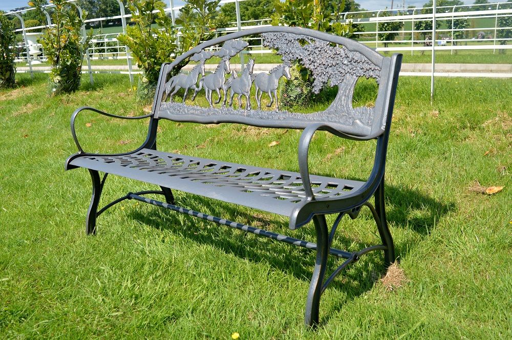 "Countryside Paddock" Horse Design Cast Iron Bench